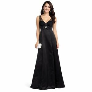 Betsy & Adam Womens Dress 4 Black Satin Prom Gown Rhinestone Bow Y2K Formal